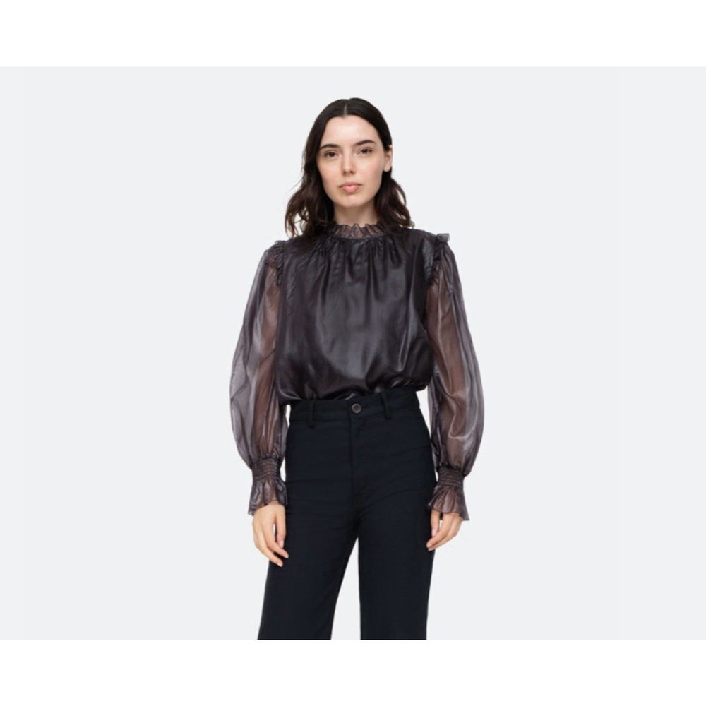 Sea New York Nuria Silk Organza Ruffle Blouse Top M Black Luxury Designer‎